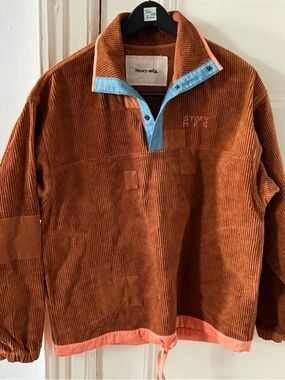 Story mfg. Women's Rust Corduroy Pullover with Blue Trim